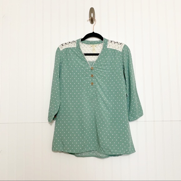 Matilda Jane XS Green Polka Dot Lace Blouse - Picture 1 of 4